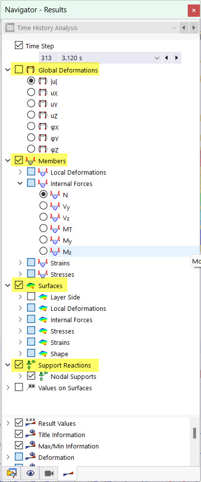 Навигатор результатов метода временной истории