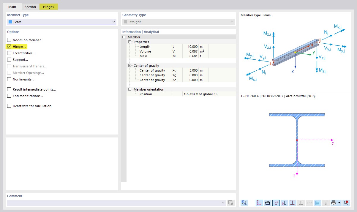 Определение типа стержня и опций