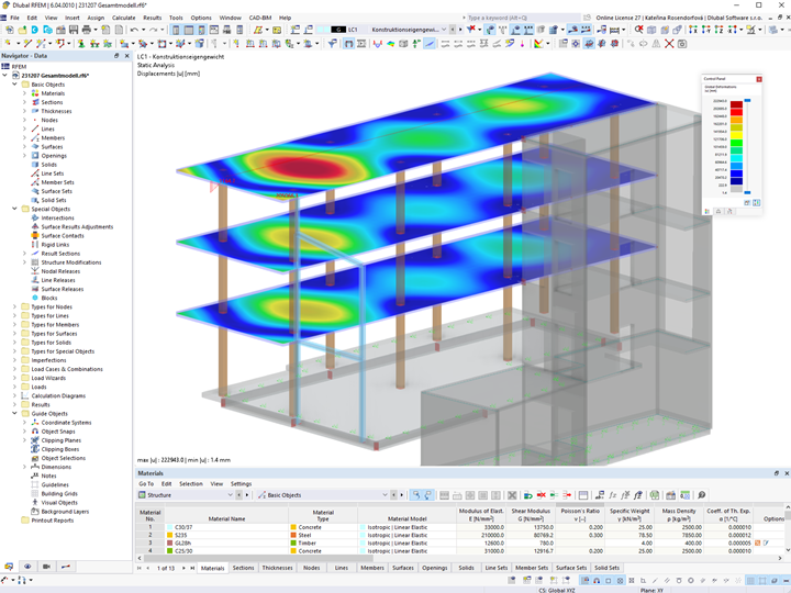 Модель RFEM офисного здания с деформациями | © Fürche Geiger Zimmermann Tragwerksplaner GmbH