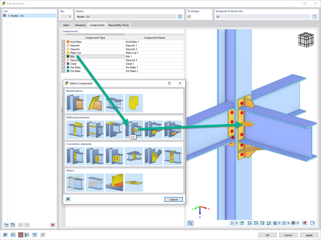Характеристики 002786 | Компонент "Ребро"