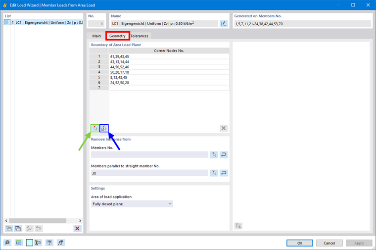 Нагрузки на стержень из нагрузки на площадь - геометрия