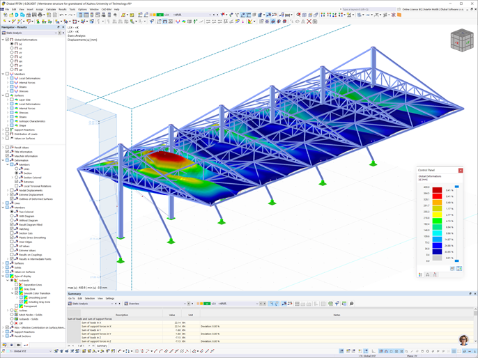 Модель RFEM с результатами расчета воздействий ветра | © Jiangsu Jingong Space Structure Co., Ltd.