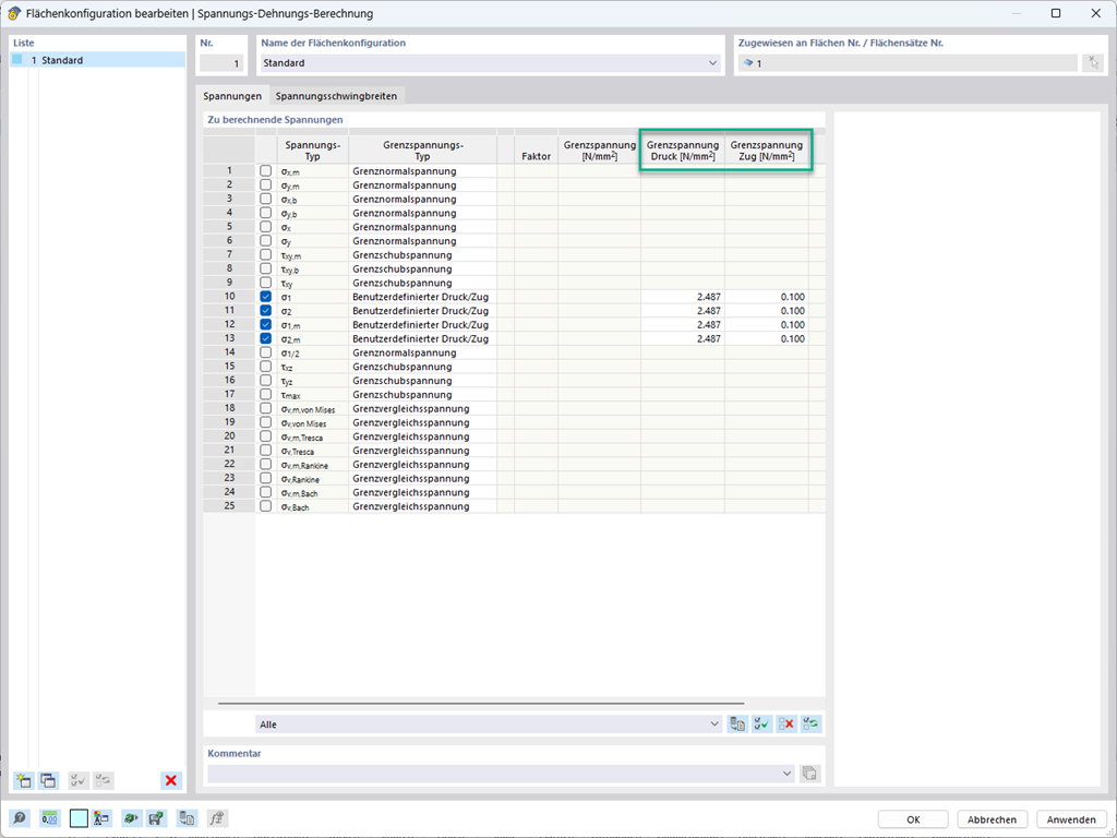Характеристики 002842 | Расчет напряжений, зависящий от знака
