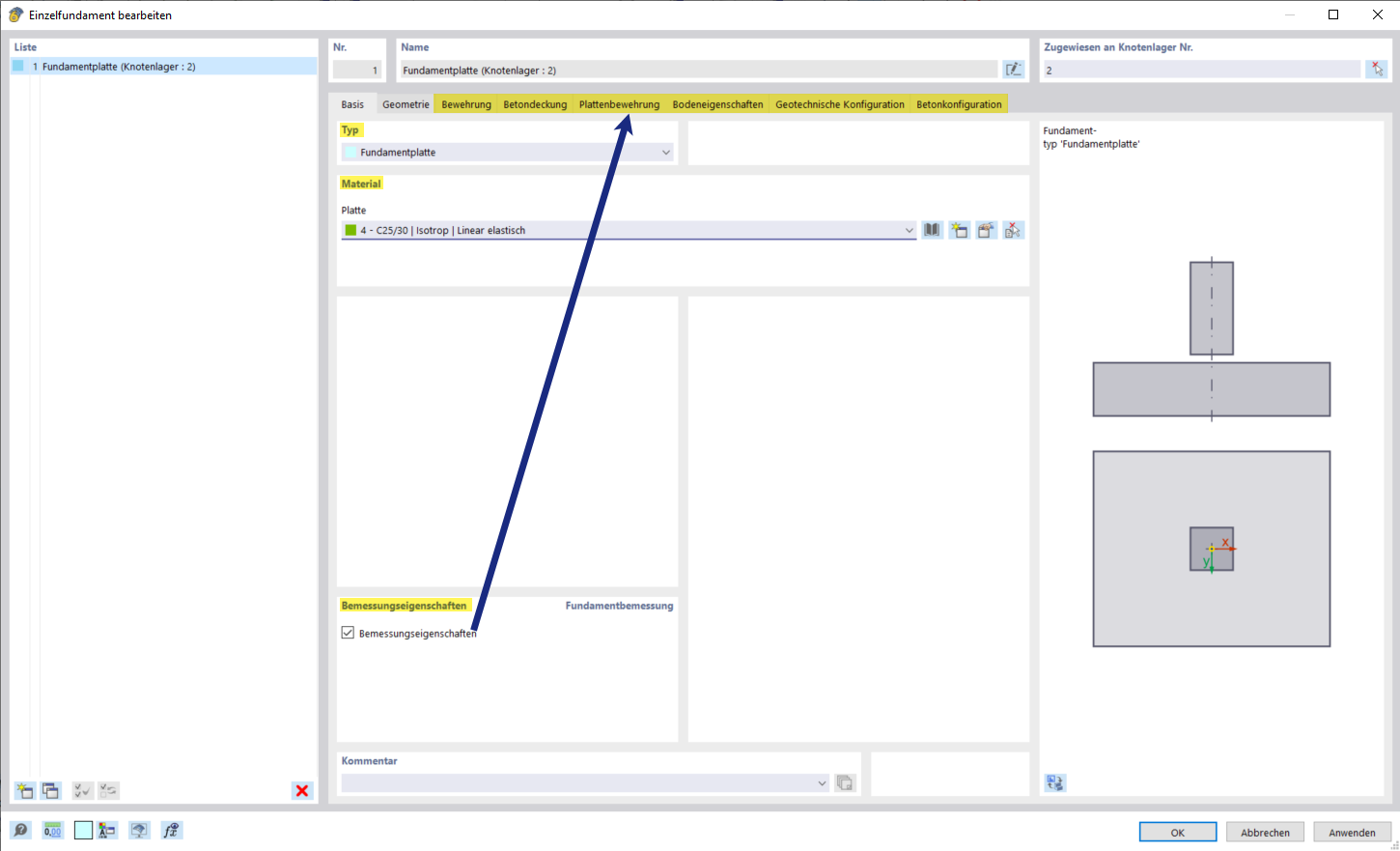 Бетонные фундаменты | Вкладка Основание