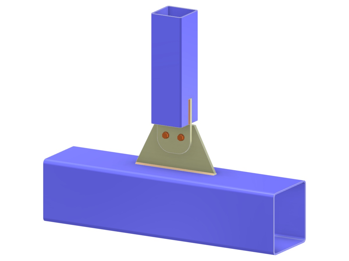 Модель 005195 | Т-образный узел фермы | Вертикальный элемент к поясу через фасонку и язычковую пластину