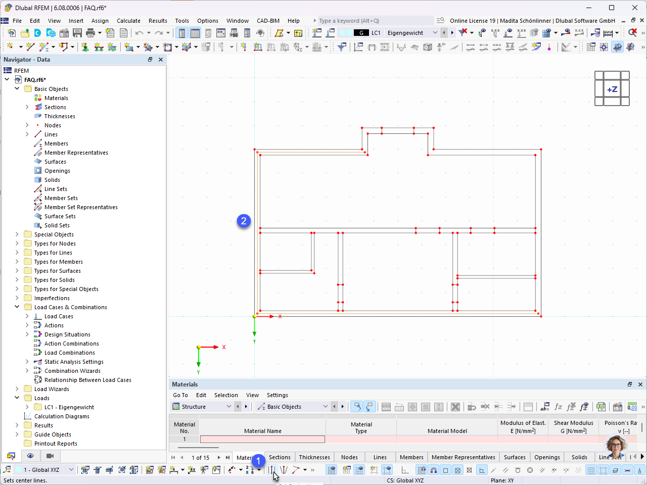 Создание осевых линий стен