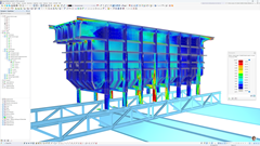 Модель резервуара в RFEM (Вариант 1) с напряжениями поверхностей.