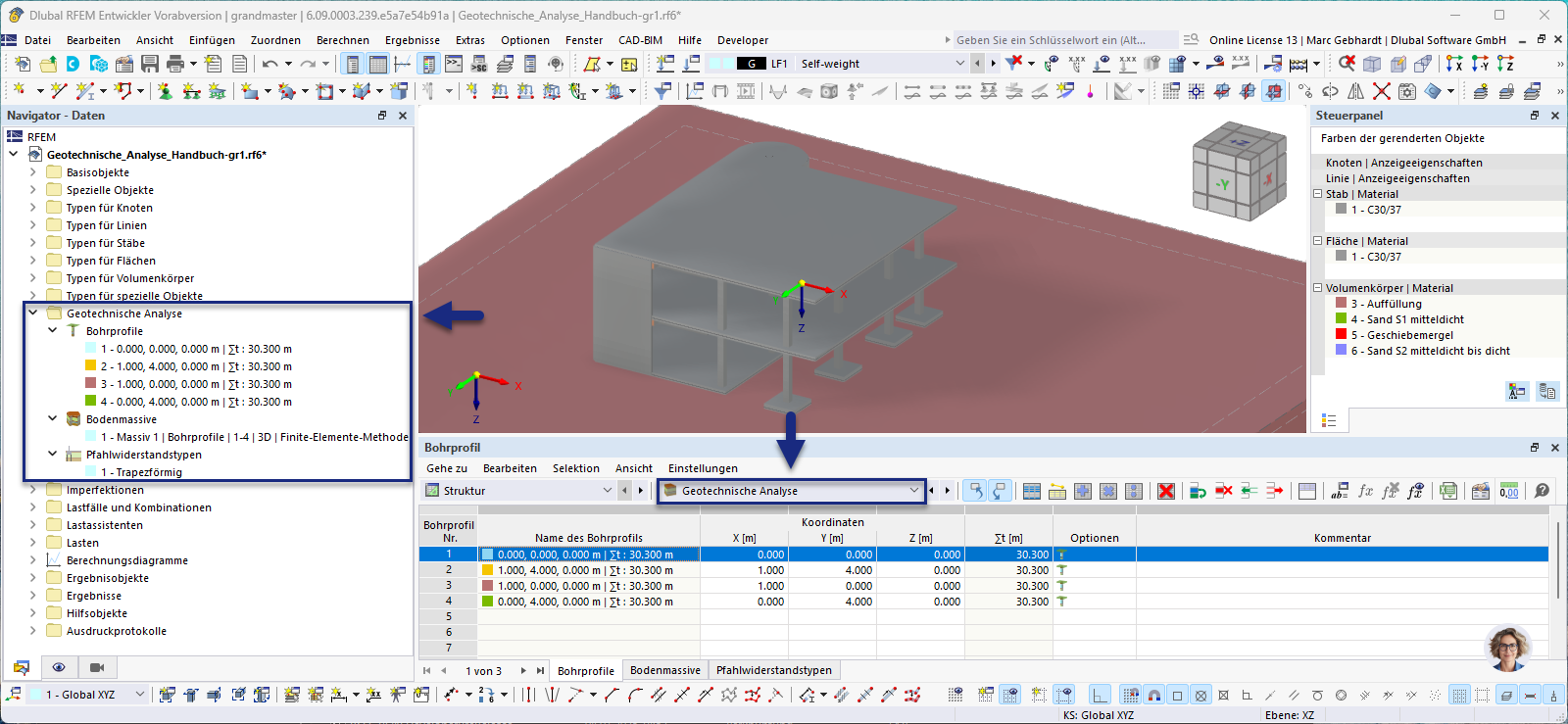 Объекты аддона "Геотехнический расчёт" в интерфейсе RFEM 6