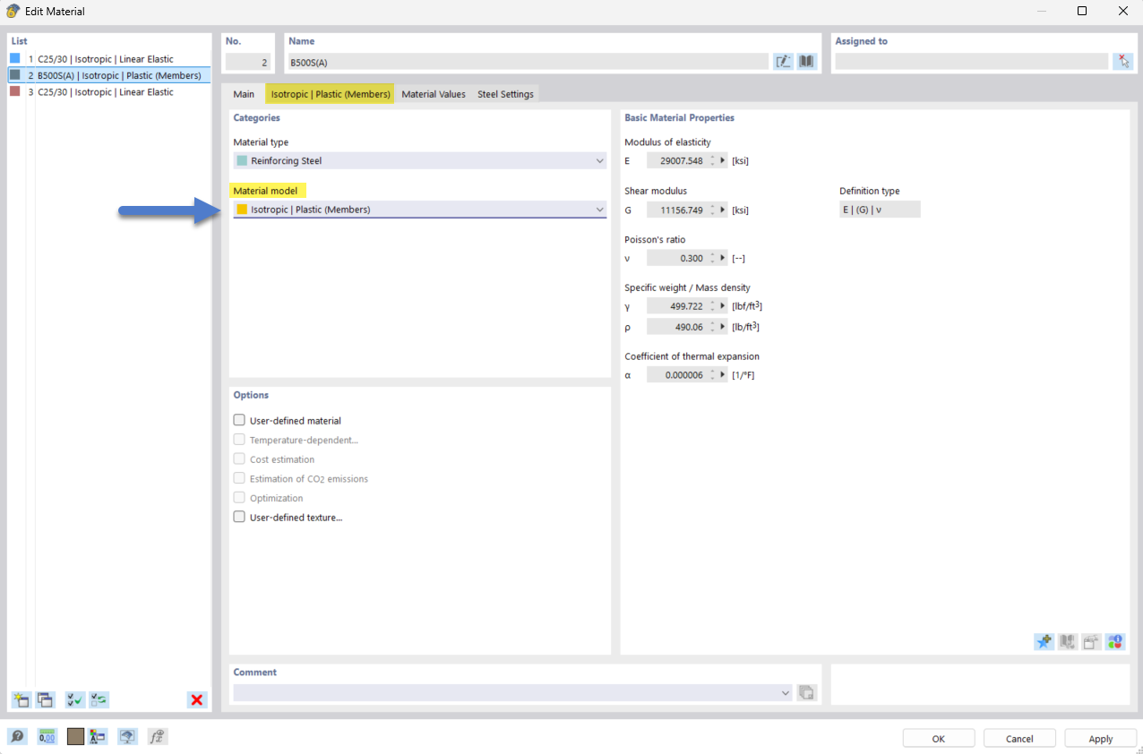 Выбор модели изотропного пластического материала для арматурной стали при нелинейном расчёте