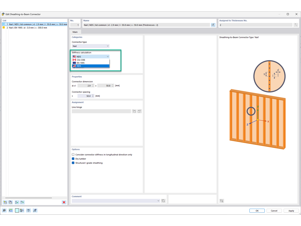 Стандарты для расчёта податливости гвоздей: EN 1995, NDS и CSA O86 для балочных пластин. Применение нелинейных линейных  шарниров.