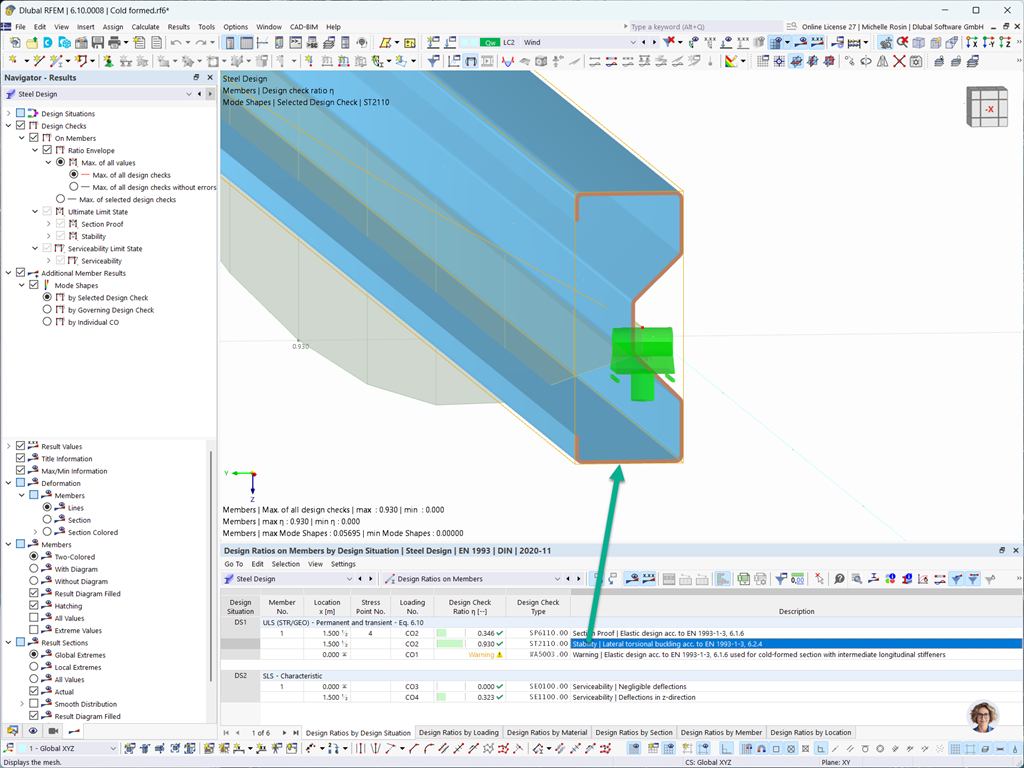Расчёт устойчивости Sigma-профиля холодной формовки в соответствии с EN 1993-1-3