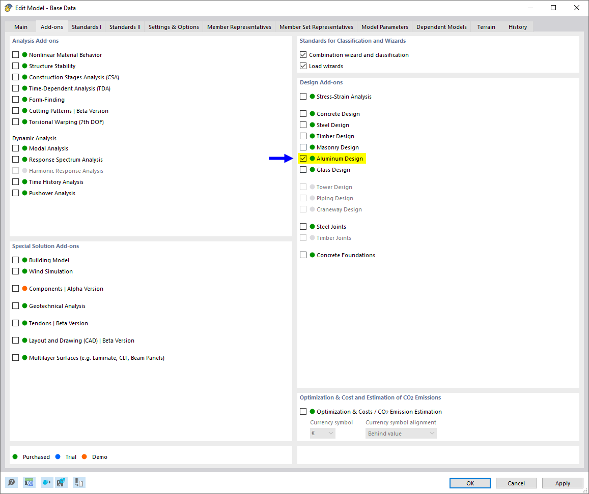 Активация аддона «Расчёт алюминиевых конструкций»