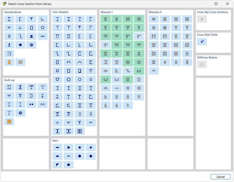 Сечения для расчёта железобетонных конструкций