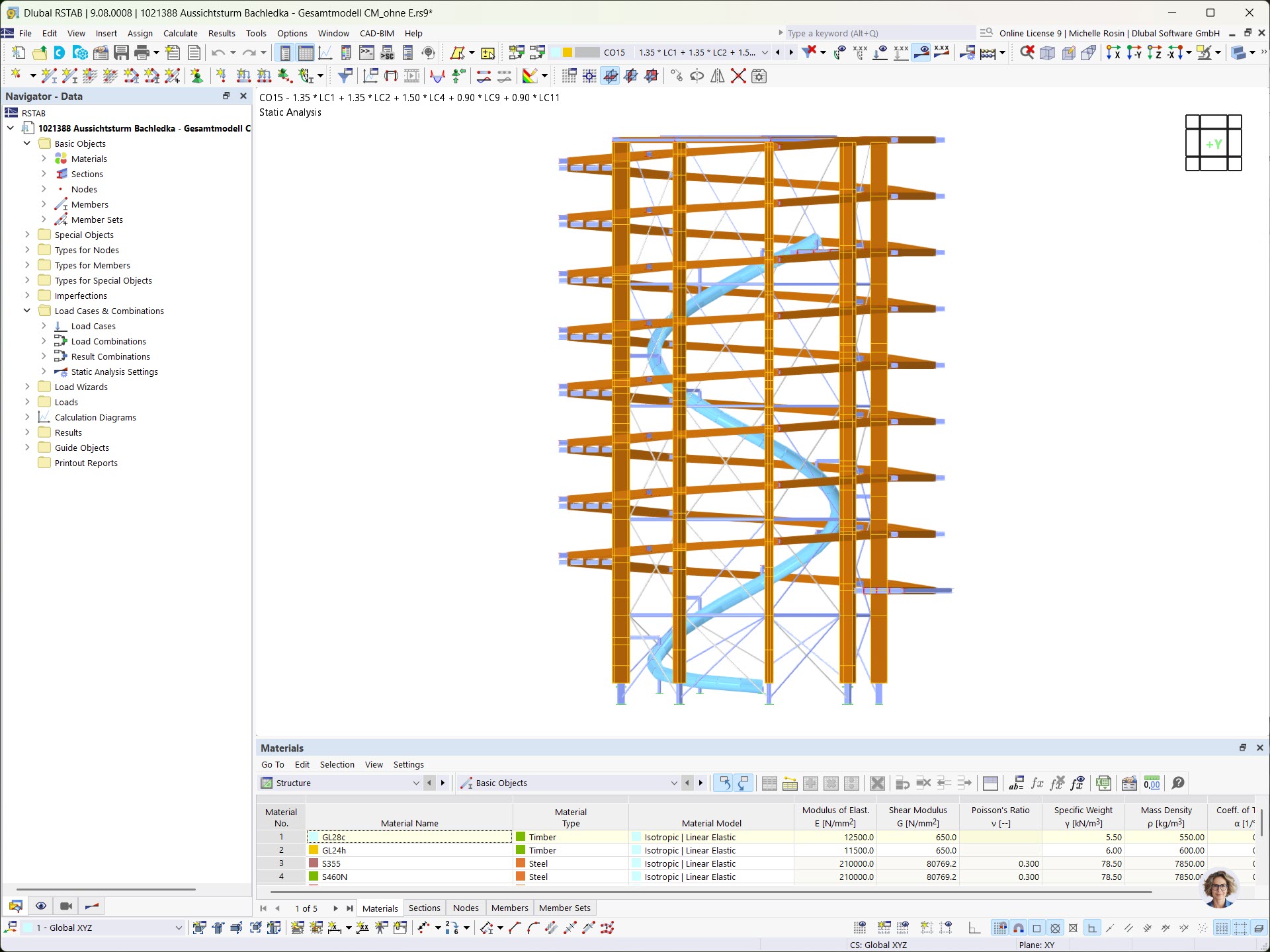 Вид сбоку смотровой башни в RSTAB