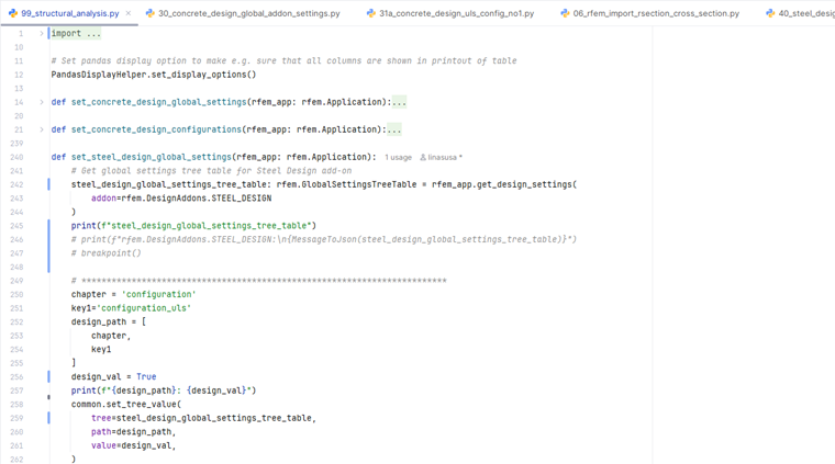 Настройка параметров проектирования с использованием интерфейса API Dlubal для расчёта конструкций.