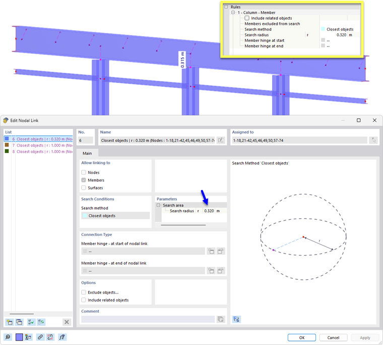 Правила для типа «Колонна – стержень» с результатами