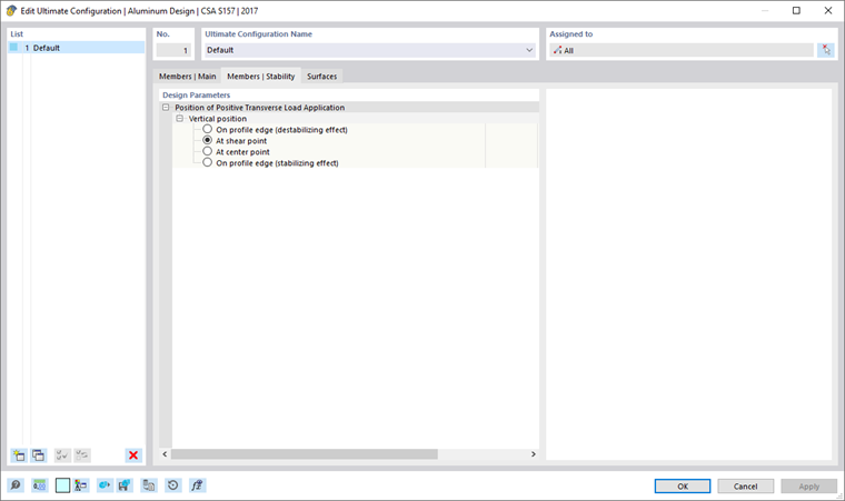 Диалог «Изменить конфигурацию предельных состояний по несущей способности», вкладка «Стержни | Устойчивость»