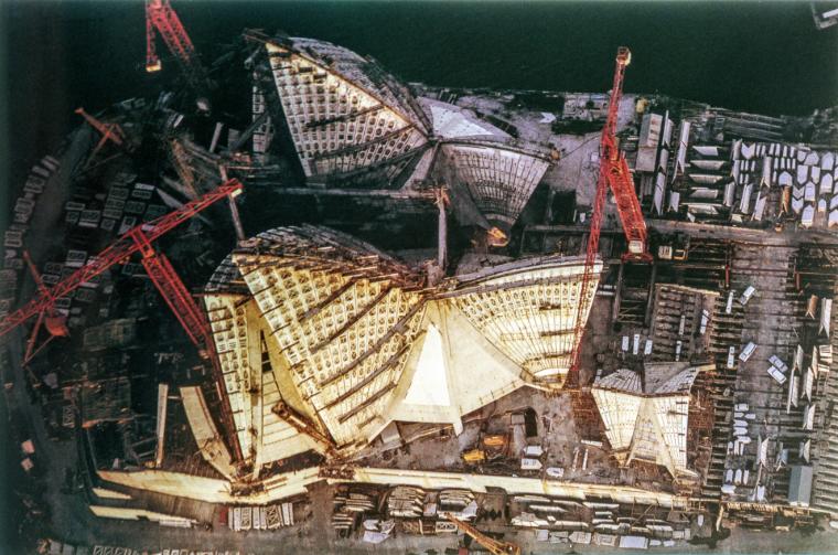 Сиднейский оперный театр во время строительства в 1965 году, Строительная площадка вид.