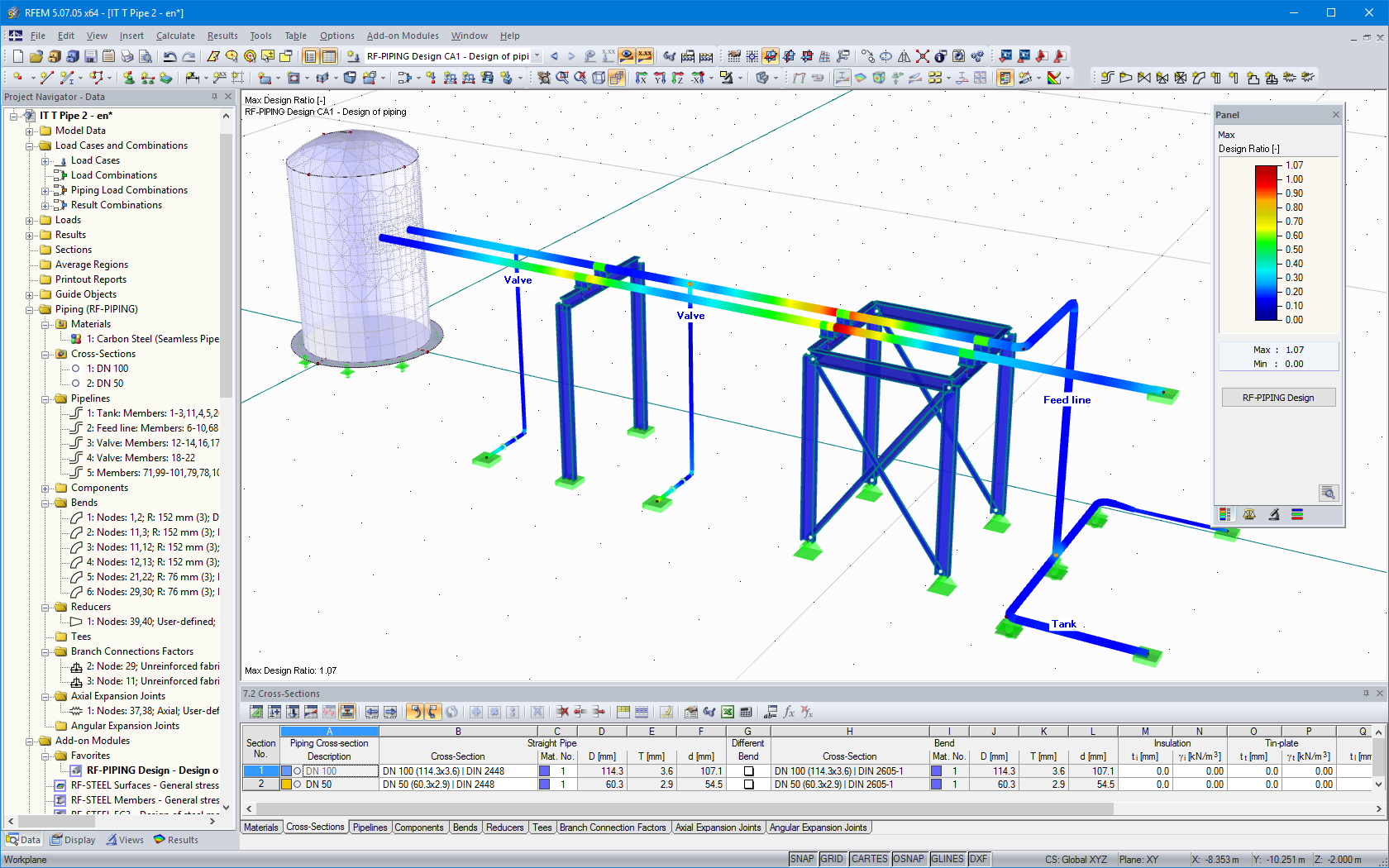Design of pipelines supported by steel structure