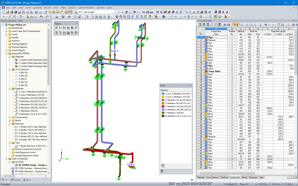 Display of vertical pipeline including various pipping components