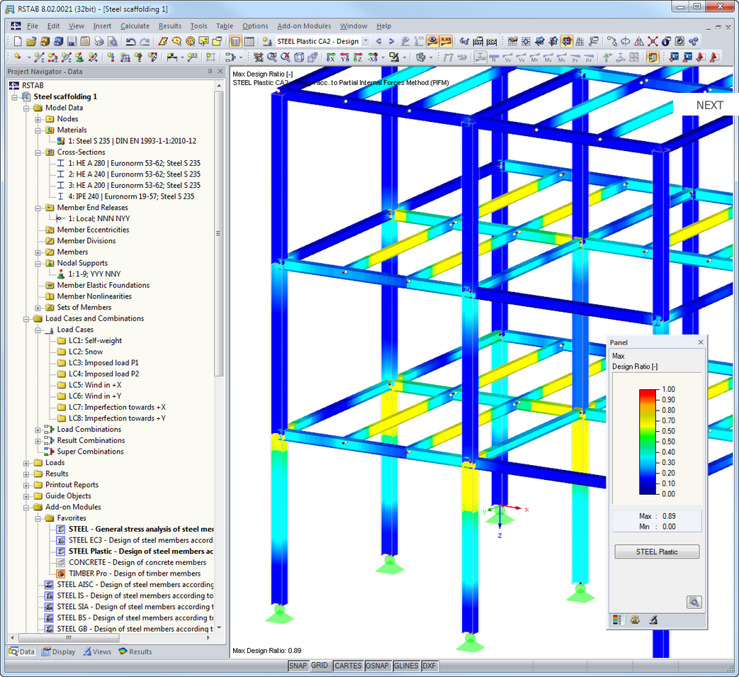 Darstellung des Ausnutzungsgrades im 3D-Rendering in RSTAB