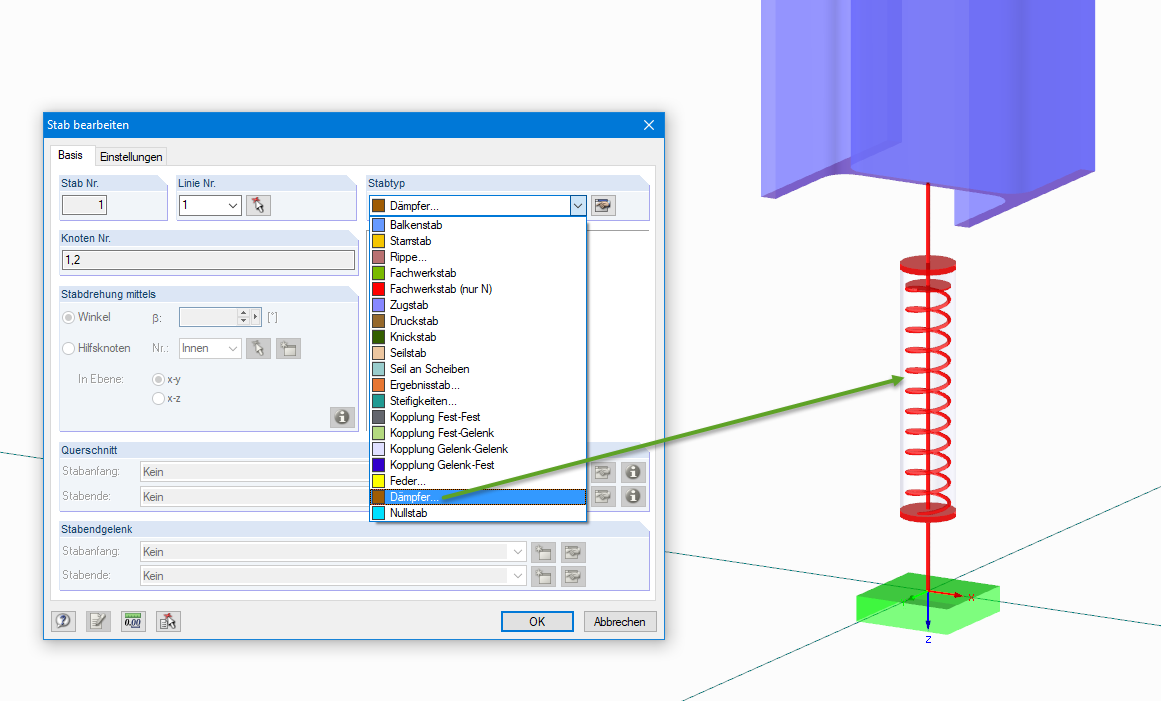 Stabtyp "Dämpfer" in RFEM