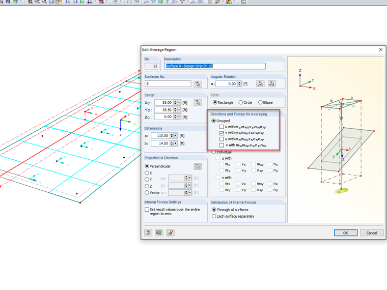 对应面 X 轴的平均区域