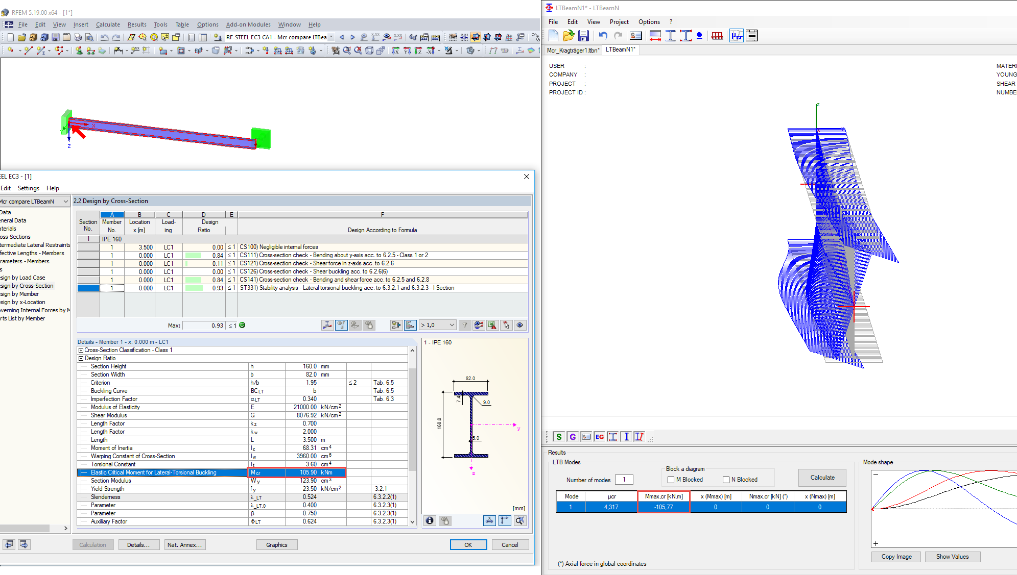 Comparing RF-/STEEL EC3 and LTBeamN