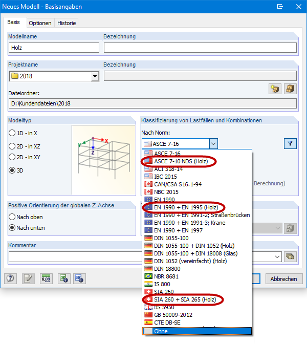Spezielle Einstellungen für den Holzbau in den Basisangaben
