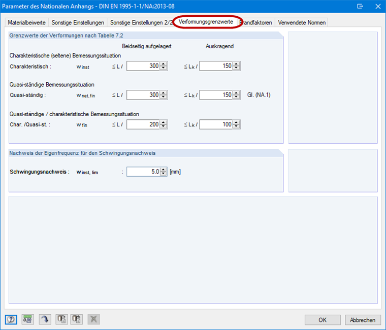 Grenzwerte für die Verformungsberechnung