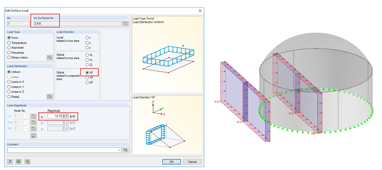 Dialog Box for Surface Load in Project Direction