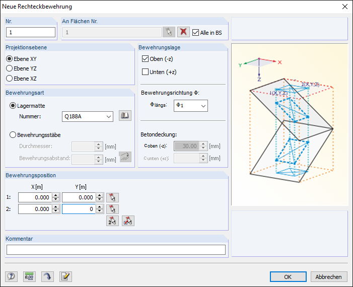 Dialog "Neue Rechteckbewehrung"