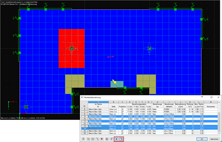 Tabelle "Rechteckbewehrung" mit Synchronisation