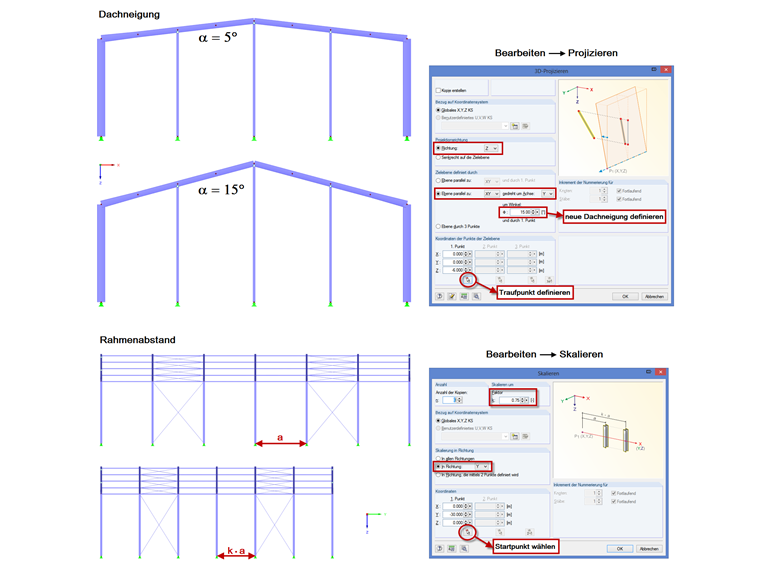 Projizieren von Stäben in eine neue Ebene