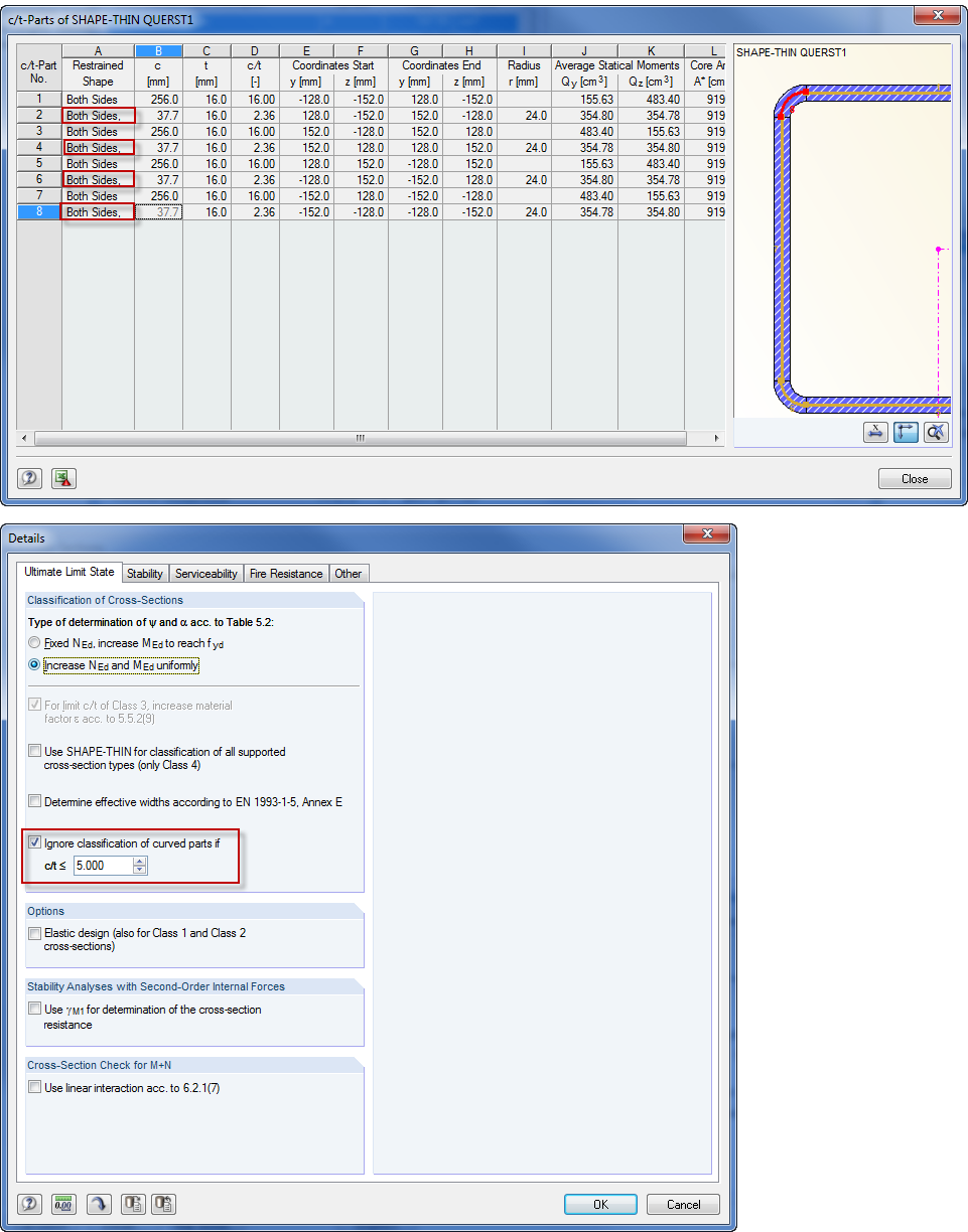 SHAPE-THIN截面的弯曲截面部分