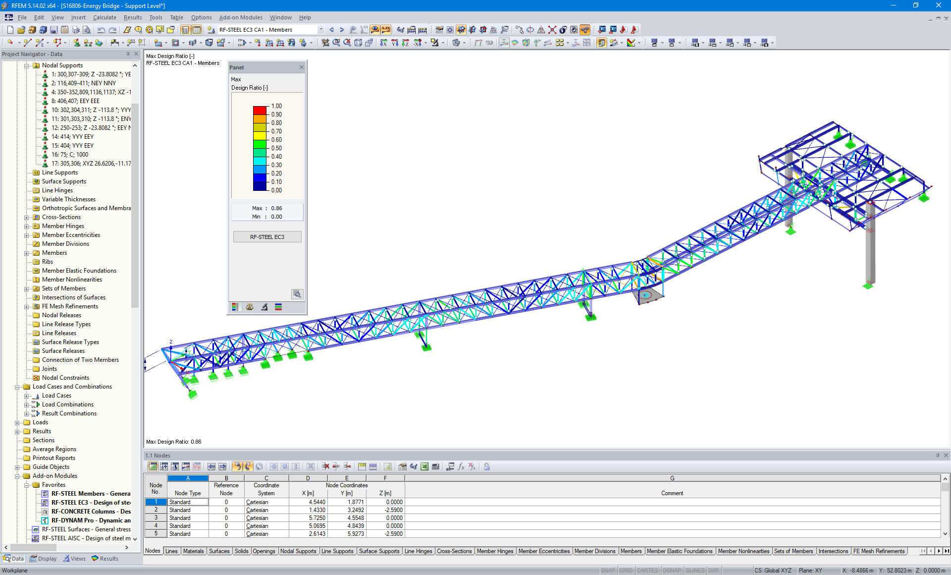 媒体桥 RFEM 模型及 RF-STEEL EC3 设计结果(© Engineering Office Grassl GmbH)