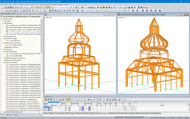 RSTAB 中两个最高拱形结构的 3D 模型（© Moses Structural Engineers Inc.）