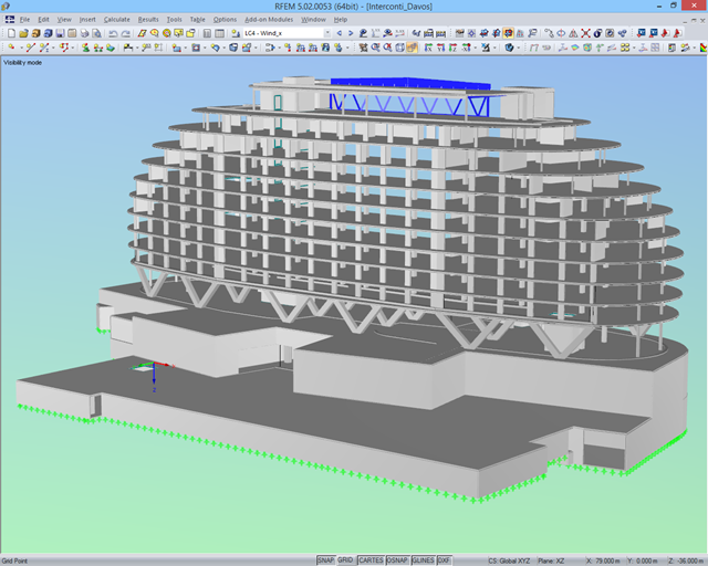 RFEM 中酒店的空间模型（© Sailer Stepan and Partner）