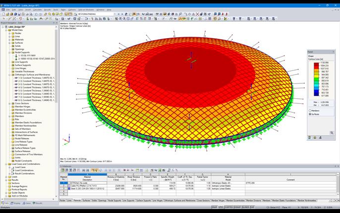 RFEM 中的 ETFE 气枕式膜结构和索网的三维模型 (© z3rch)