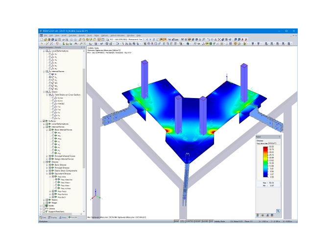 Fassadenkonstruktion | Stahlspannungen eines Eckfestpunktes