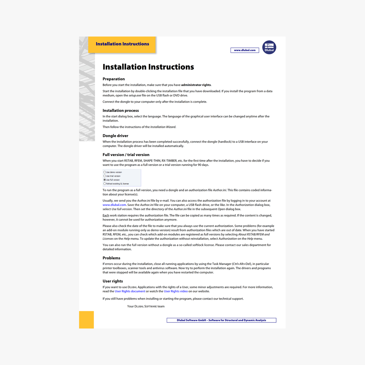 Dlubal Software Installationshinweise