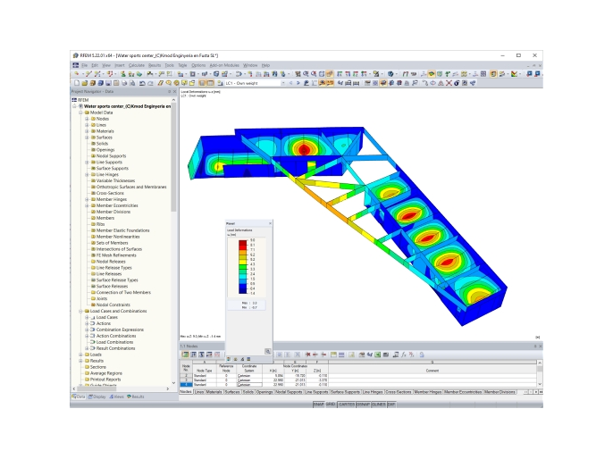 RFEM 中水上运动中心的变形图 (© Kmod Enginyeria en Fusta SL)