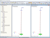 按照一阶效应计算的弯矩 分析（左）和二阶 分析（右）