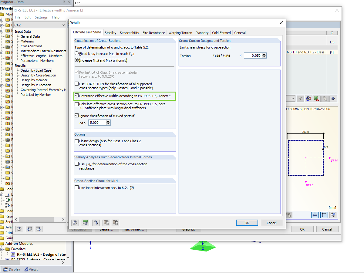 确定有效截面属性的EN 1993-1-5附录E