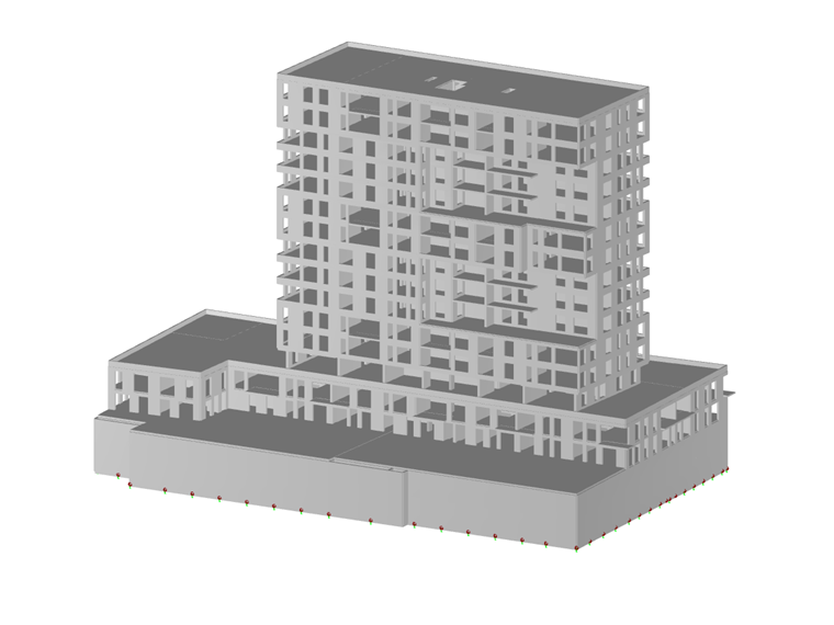 RFEM中的高层住宅建筑模型（©bauart Konstruktions GmbH＆Co. KG）
