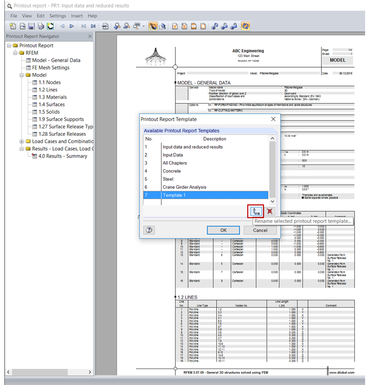 重命名所选打印报告模板