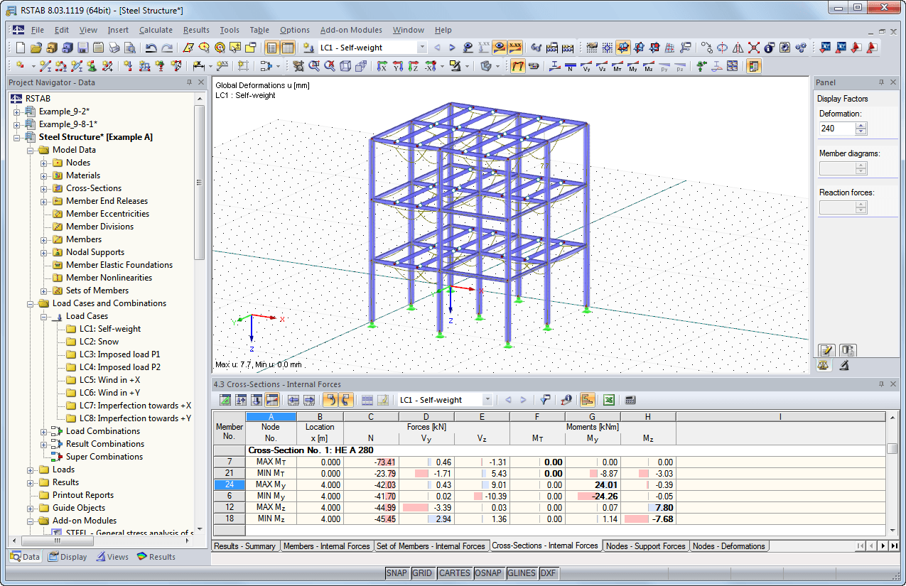 在结果窗口中标记极值内力