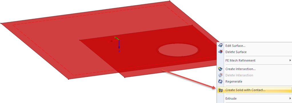 “创建带接触的实体”的右键菜单选项