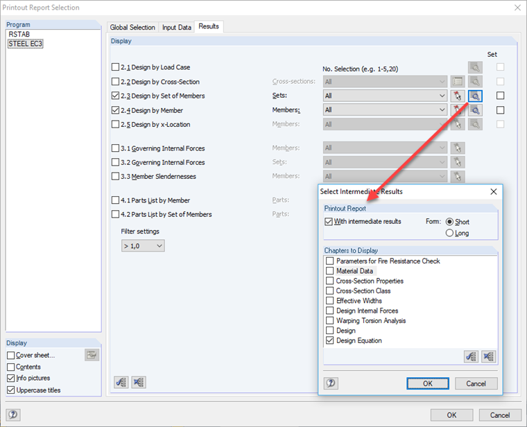 使用“设计公式”选择中间结果