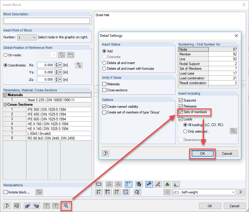 详细设置： 插入插入包括多杆件